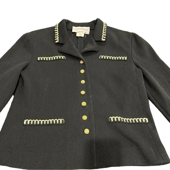 Vintage Castleberry NY London Knit Jacket Cardigan Chanel Vibes Black Gold - Picture 3 of 5